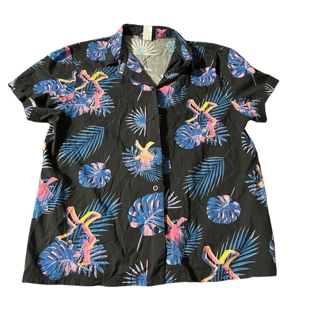 Dutch Bros mens medium button down hawaiian black shirt